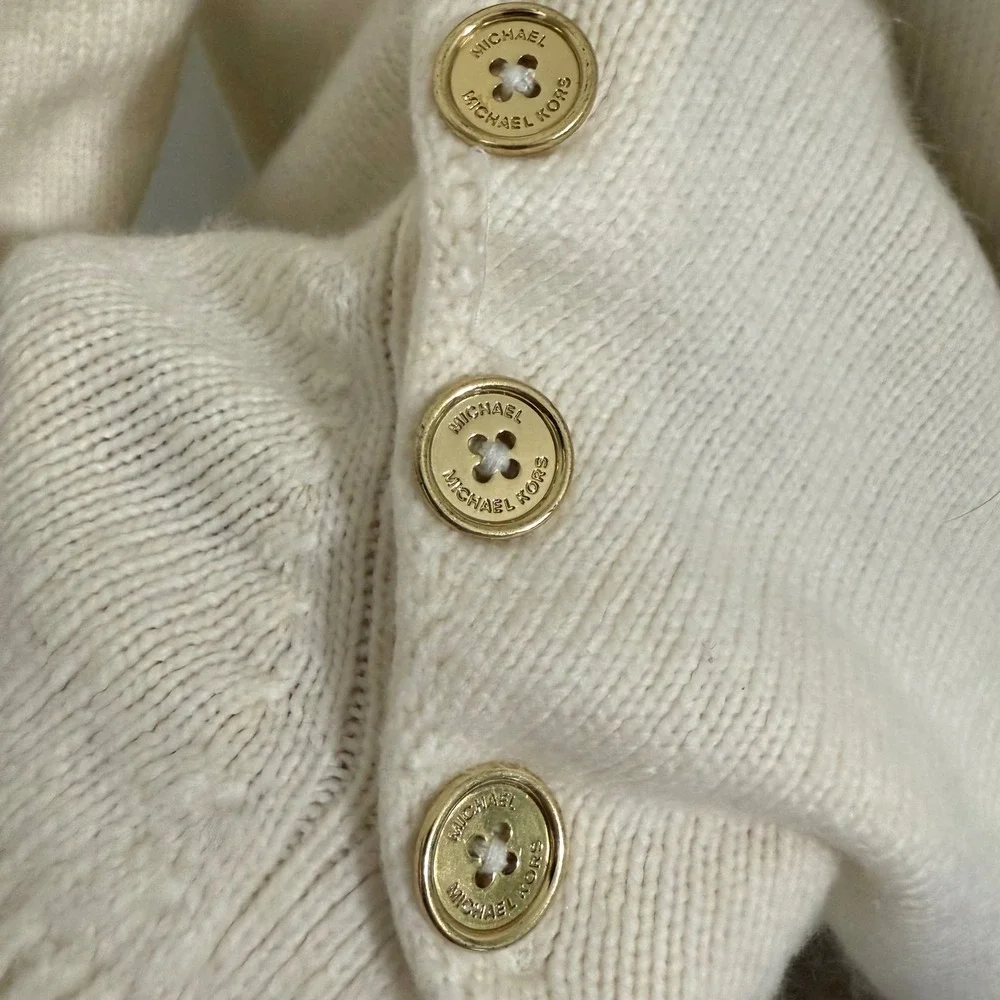 MICHAEL KORS Womens‎ Cream Turtleneck Sweater Gold Button Side Detail Size L